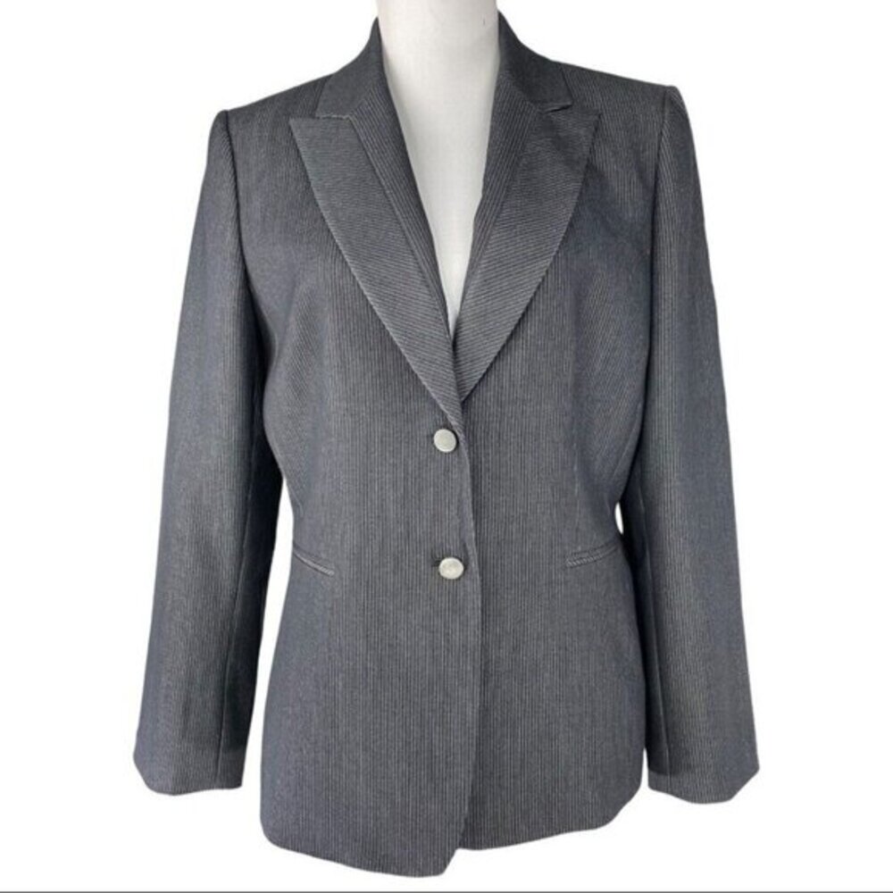 Tahari ASL‎ Women's Gray Pinstripe Two Button Luxury Career Blazer 12/C41